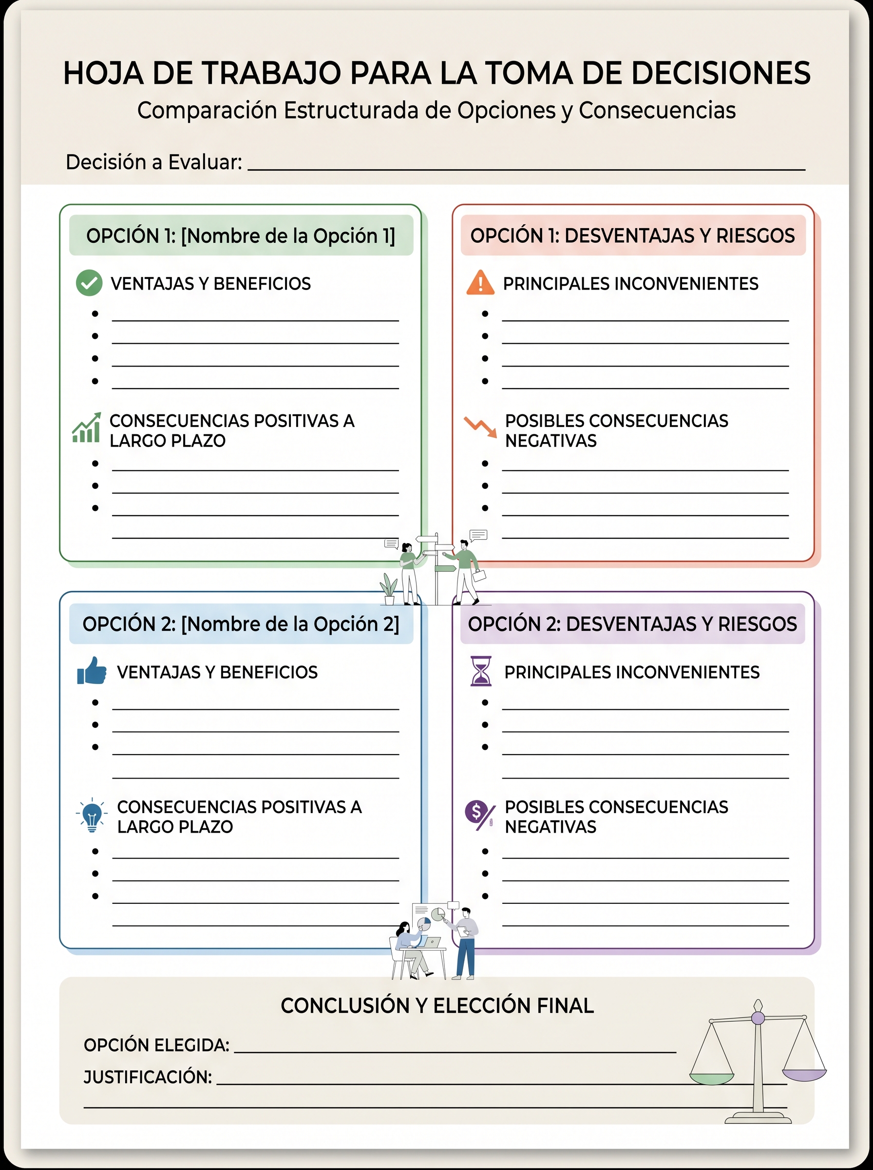 Hoja para analizar opciones distintas
